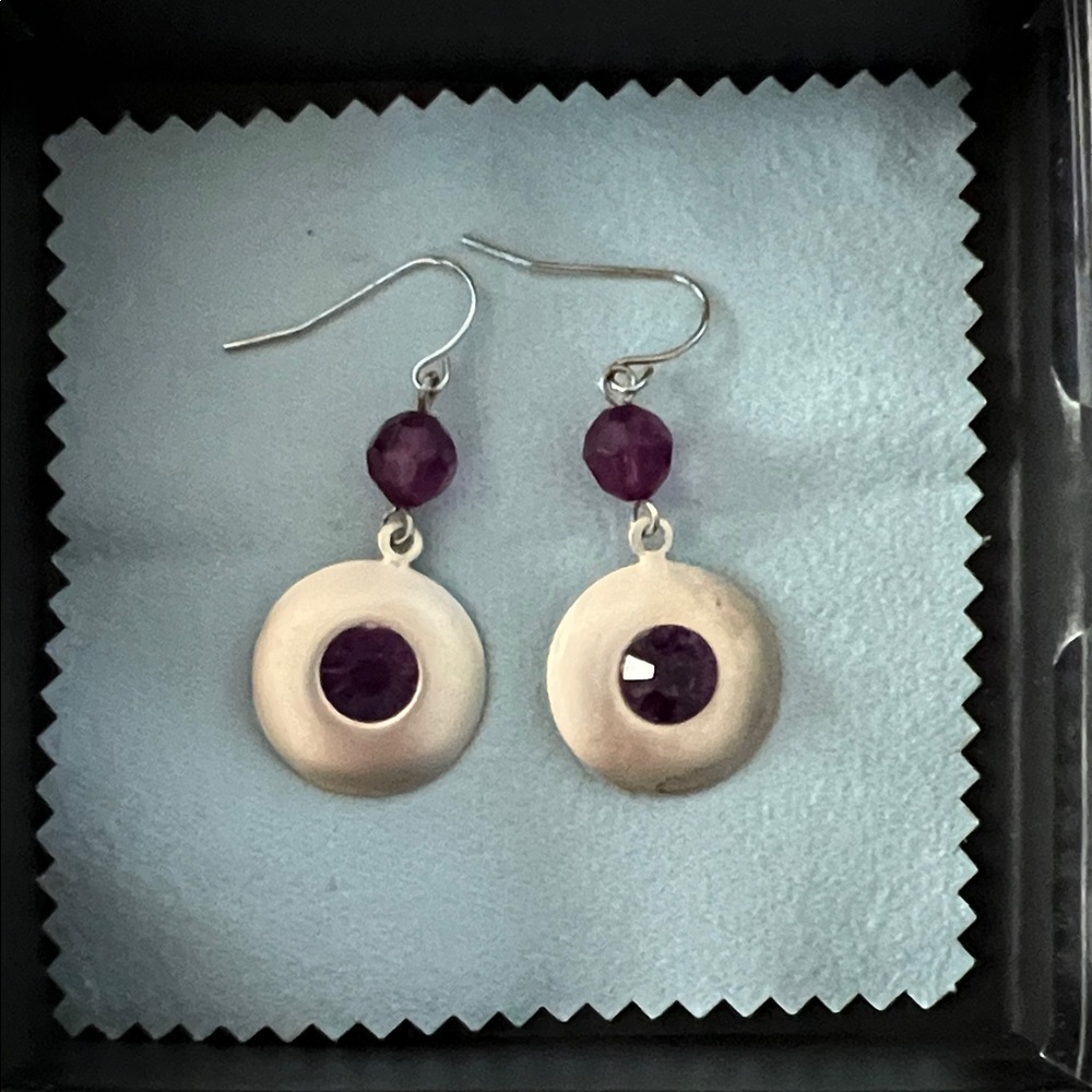 Elegant Silver and Purple Dangle Earrings